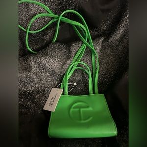 Small highlighter green shopping bag